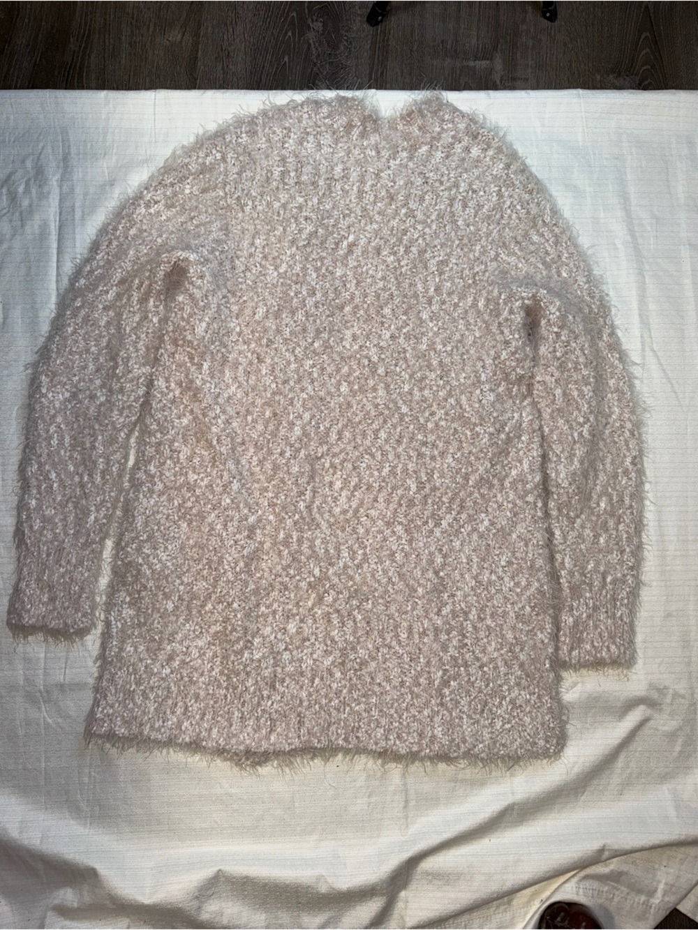 Symple NYC Fuzzy Popcorn Knit Open-Front Cardigan Sweater – Pink/Cream, Size M - Picture 5 of 5